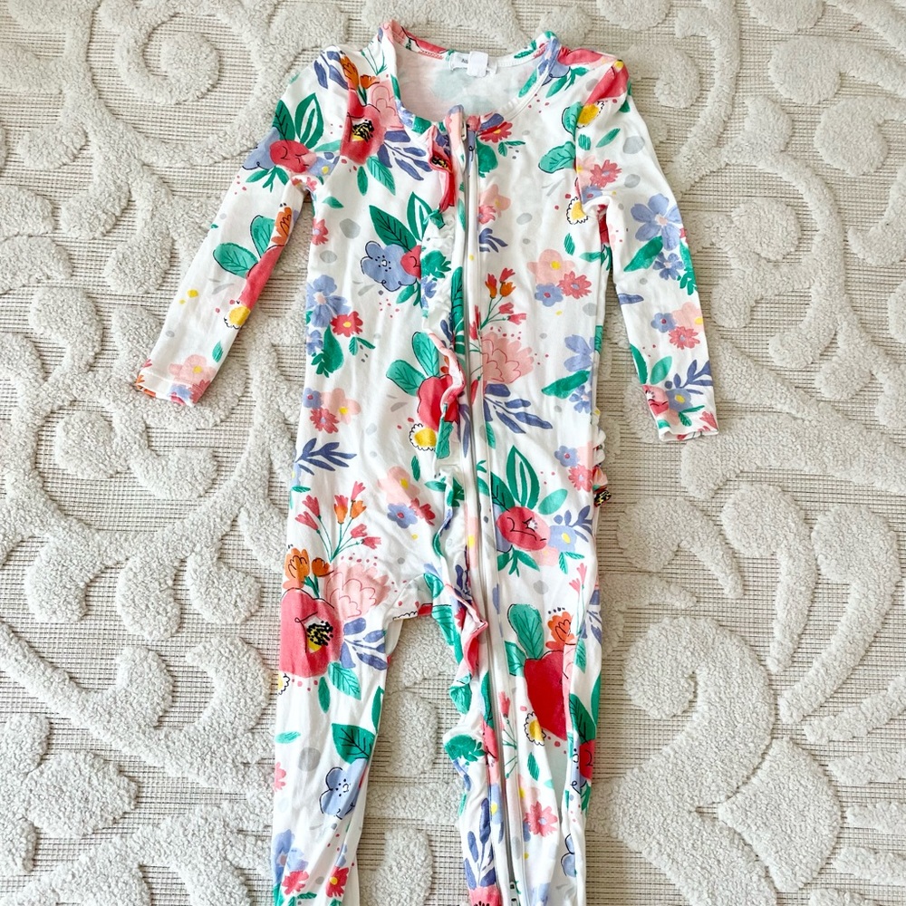 Angel Dear floral ruffled footie 12-18m